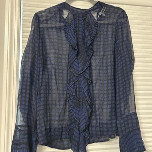 Tracy Reese Navy Polka Dot Ruffle Blouse
